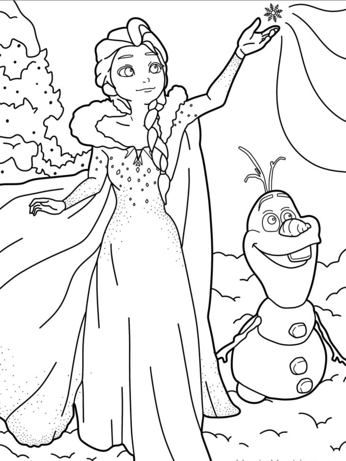 Elsa And Olaf From Frozen Coloring Page