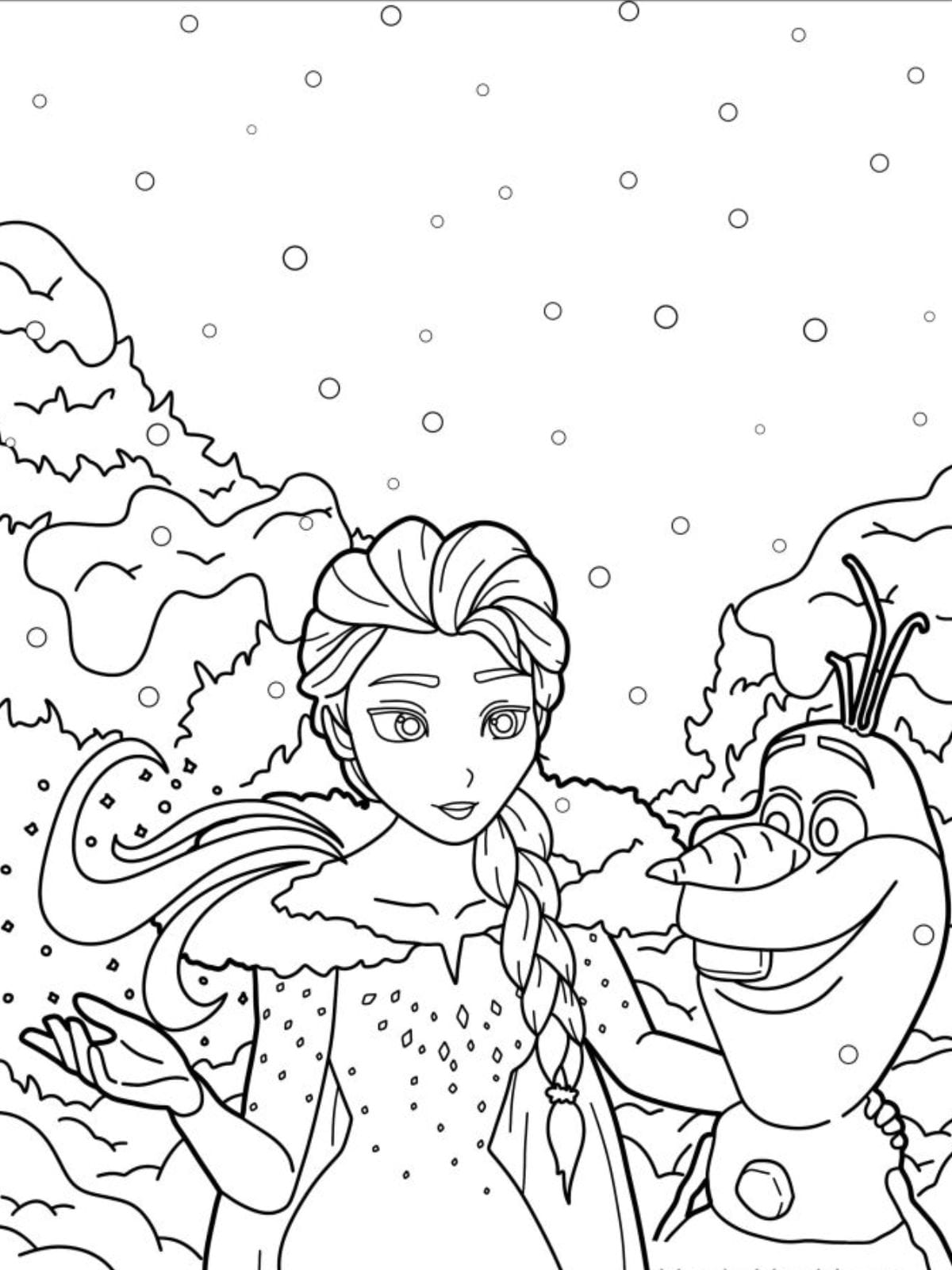 Elsa And Olaf In The Snow Coloring Page