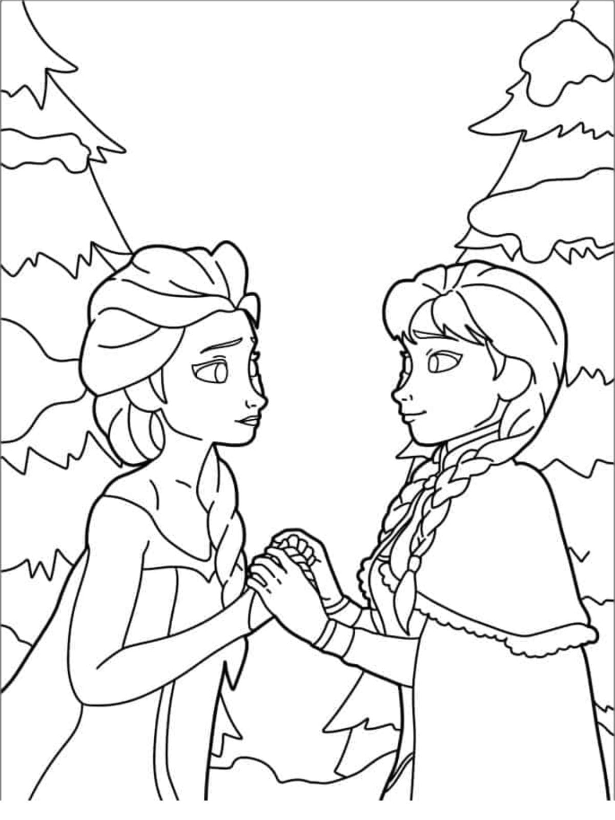 Elsa And Sister Holding Hands Coloring Page