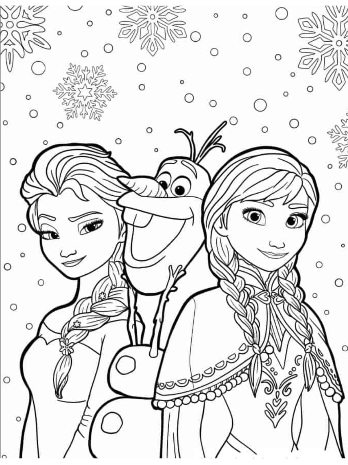 Elsa Anna And Olaf Coloring Page