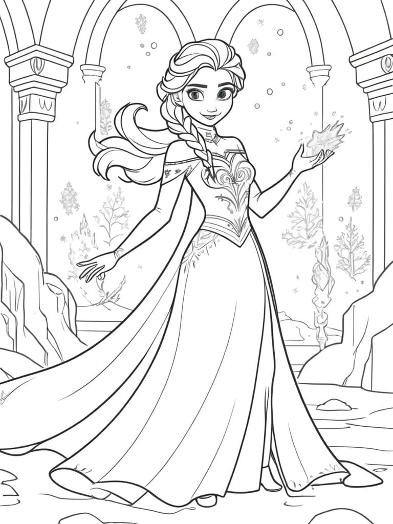 Elsa Creating Ice Magic In Her Snowcovered Coloring Pages