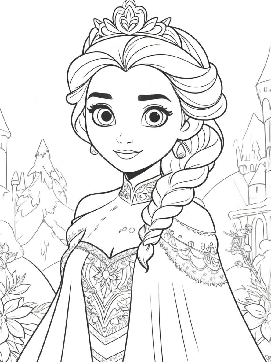 Elsa Fozen Cute Cartoon Coloring Pages