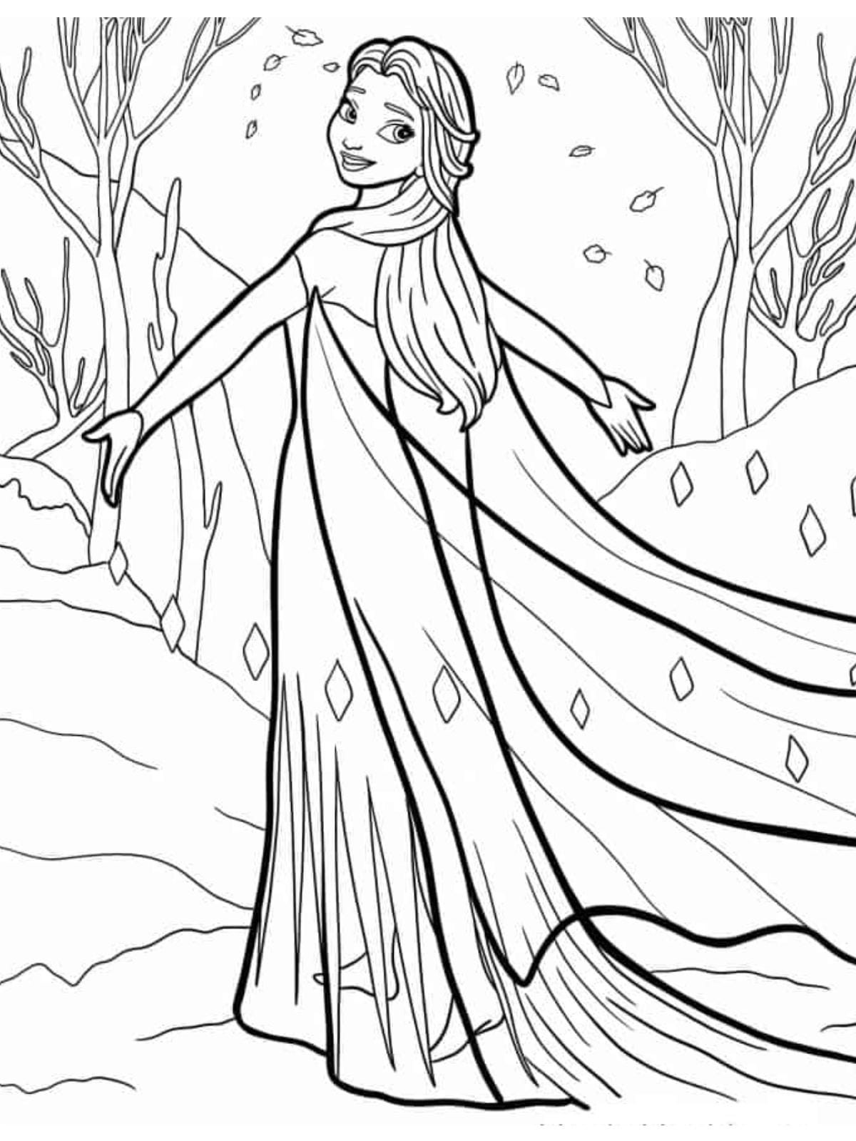 Elsa With Big Swooping Dress To Coloring Page