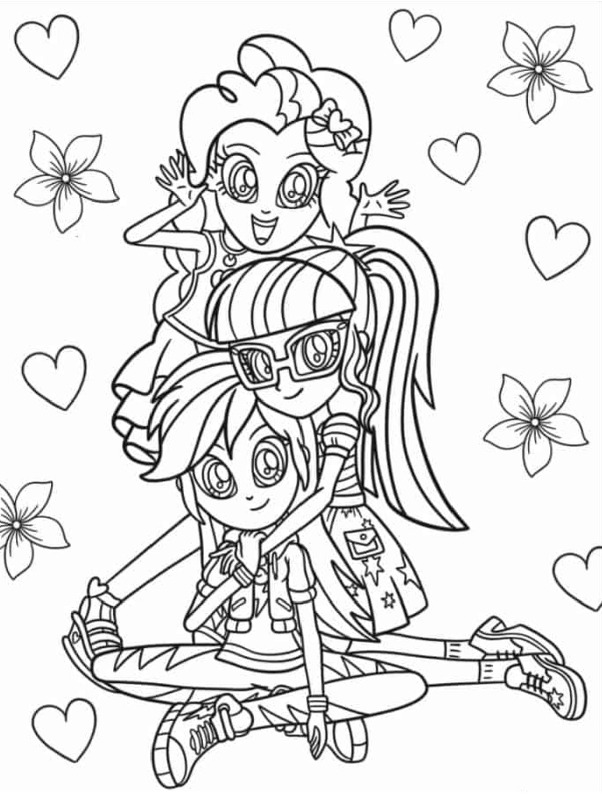 Equestria Girls Pinkie Pie Twilight Sparkle And Rainbow Dash Coloring Page