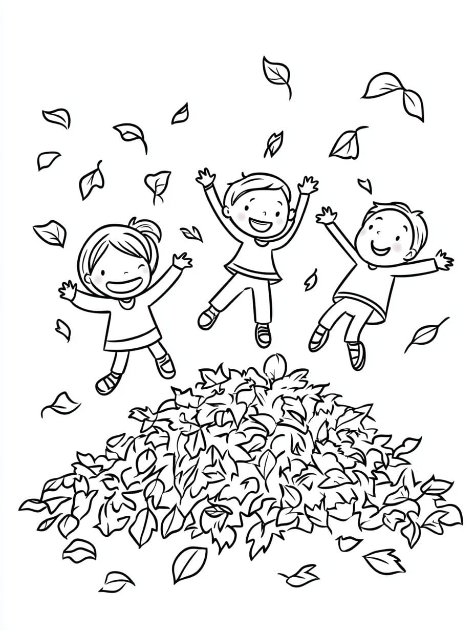 Fall Leaves Playing Coloring Pages