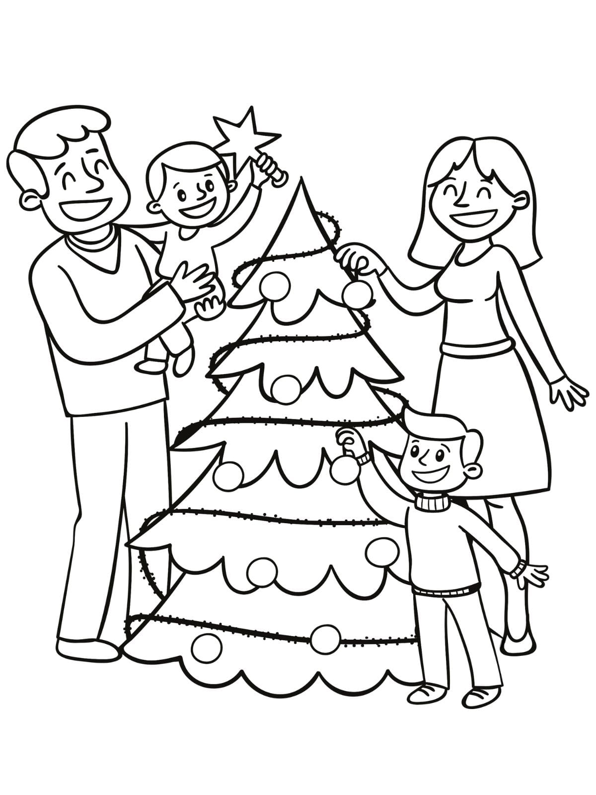 Family With Christmas Tree Coloring Sheets