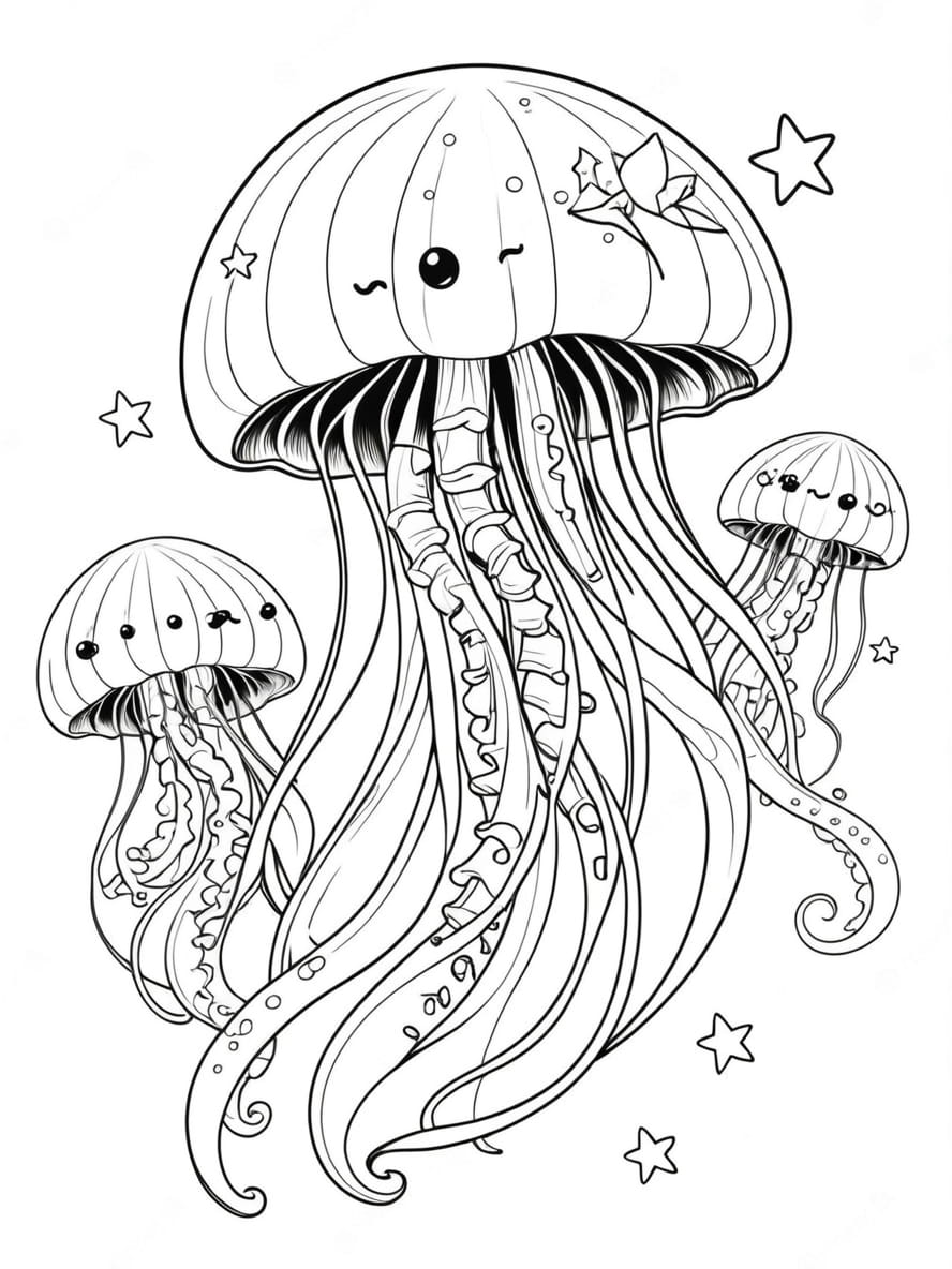 Fantasy Jellyfish With Magical Stars Coloring Pages