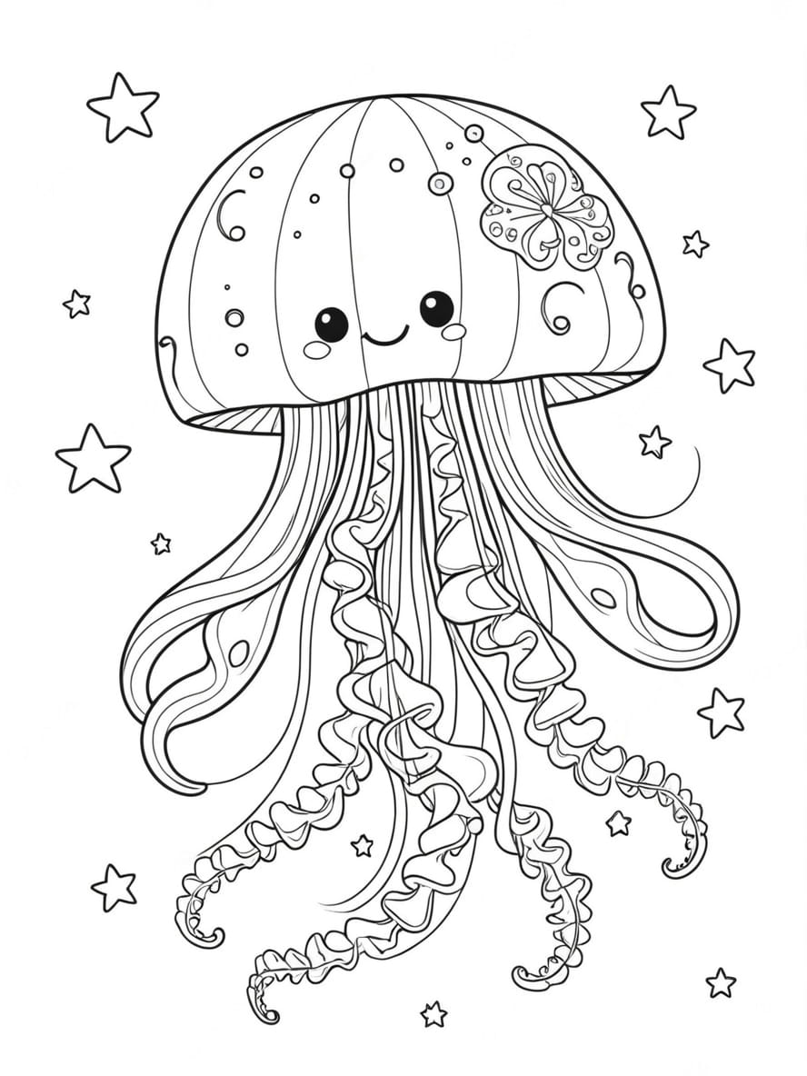 Fantasy Jellyfish With Stars Coloring Pages