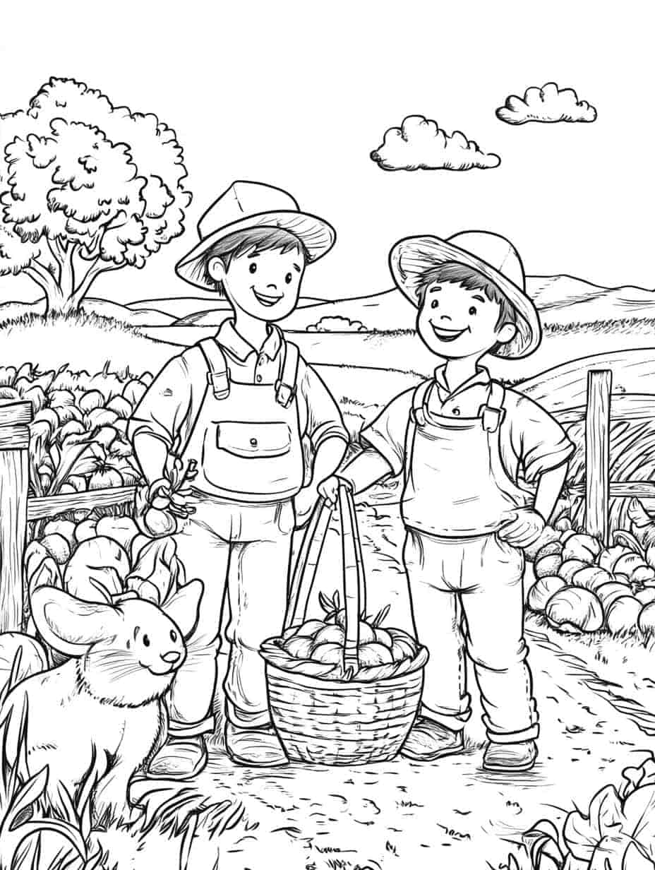 Farmers Presenting Harvest And Animal Coloring Pages