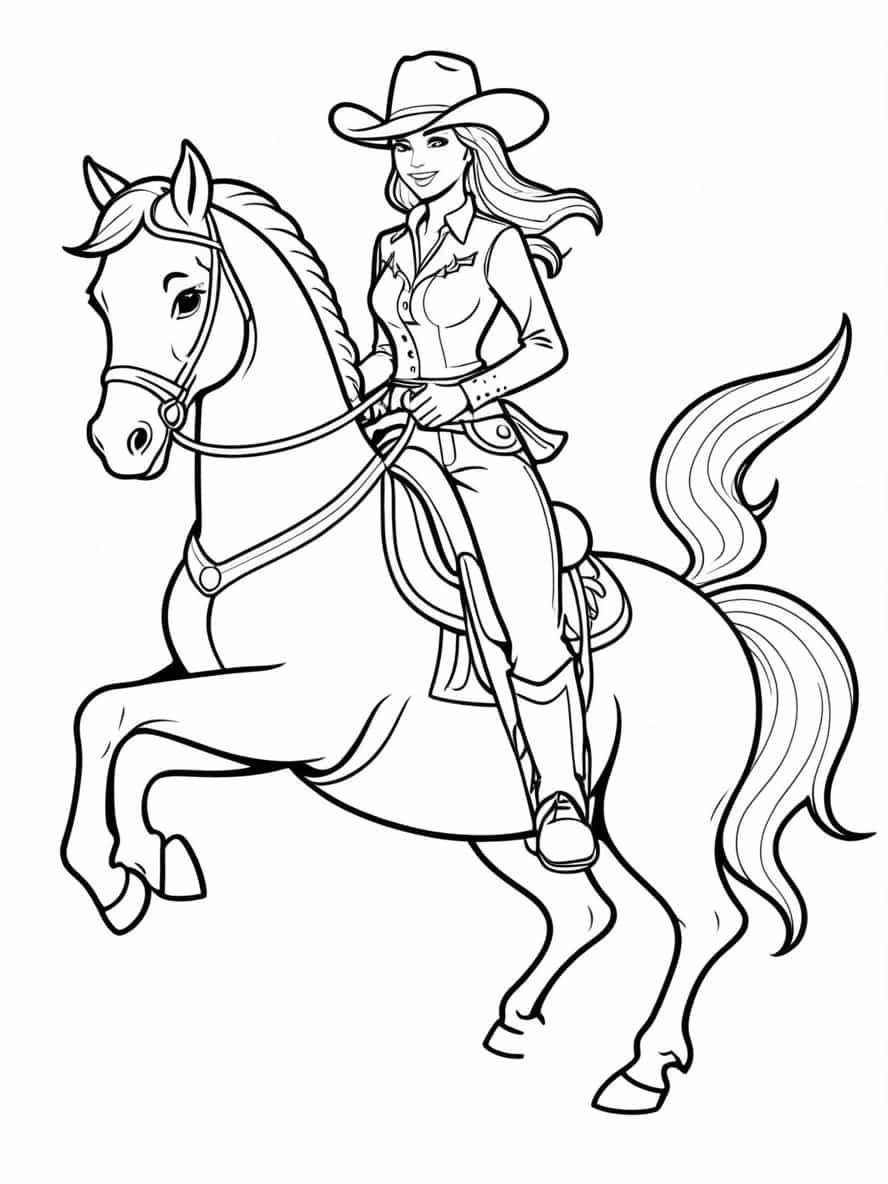 Female Cowboy Riding A Horse Coloring Pages