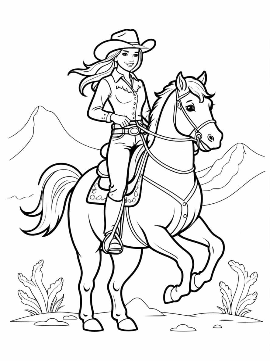 Female Cowboy Riding Horse Coloring Pages