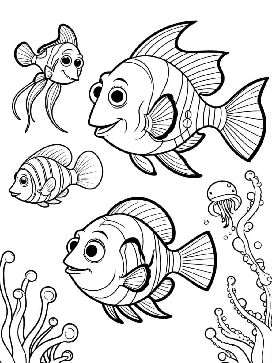 Finding Nemo Dory And Marlin Swimming Coloring Pages