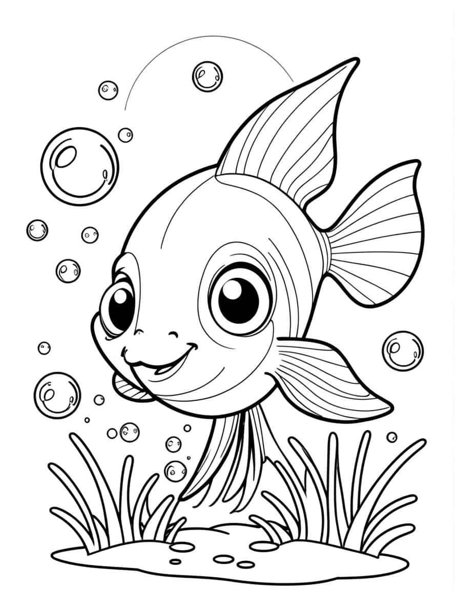 Fish Blowing Bubbles Underwater Coloring Pages