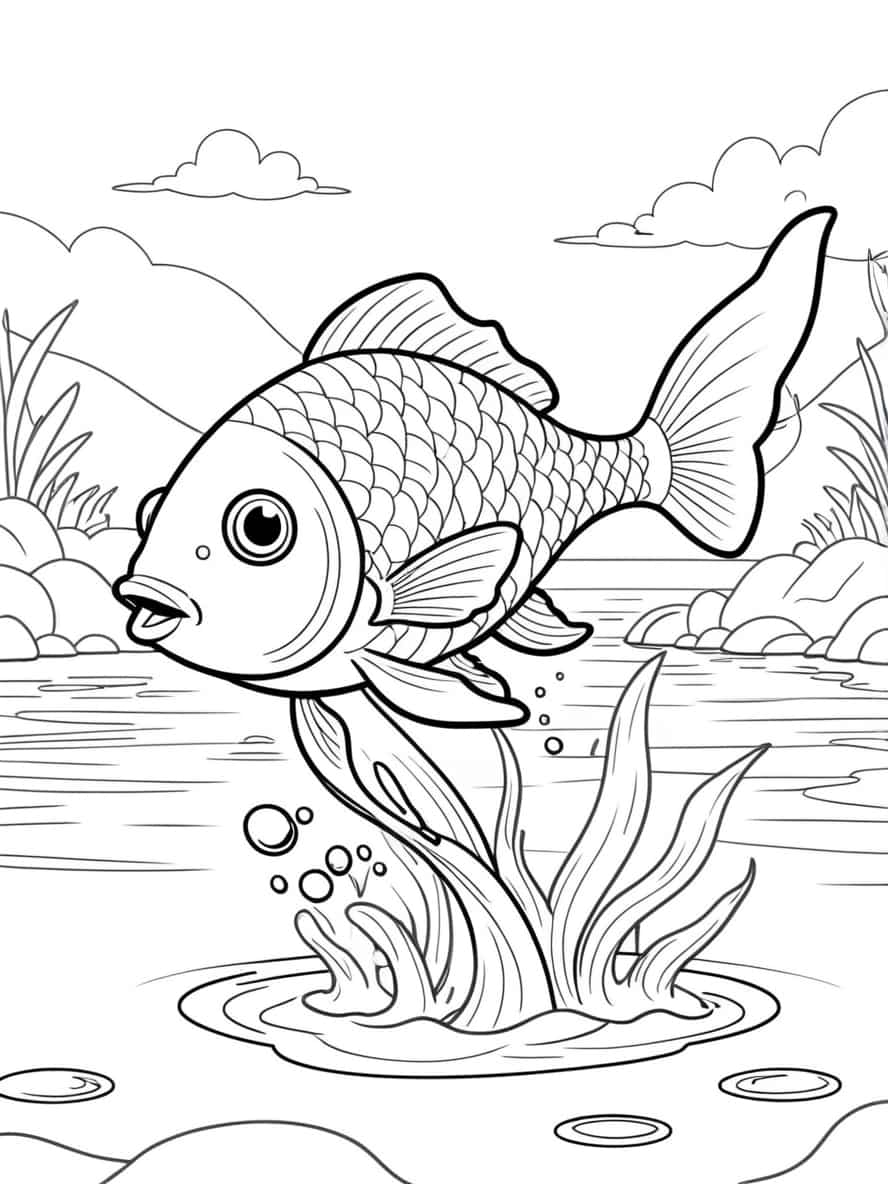 Fish Jumping Out Of The Water Coloring Pages