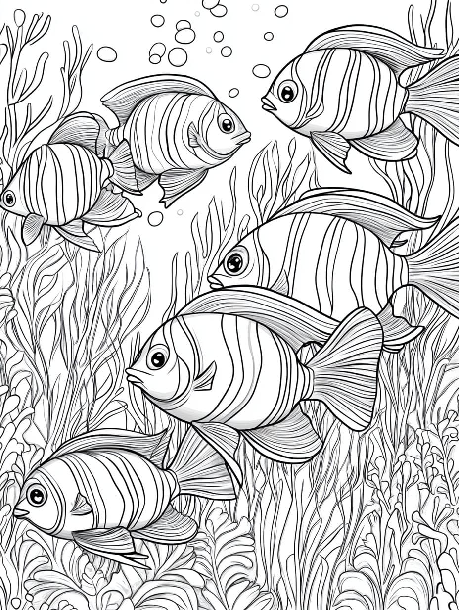 Fish Playing With Bubbles Coloring Pages