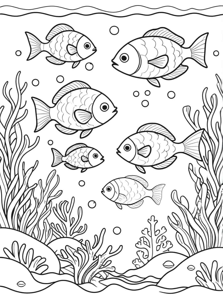 Fish Swimming Coloring Pages