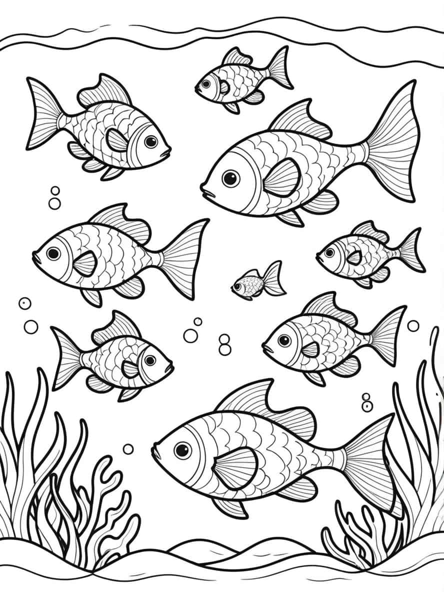 Fish Swimming In The Ocean Coloring Pages