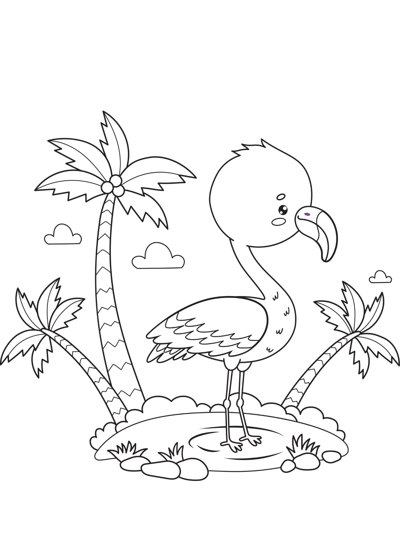 Flamingo Coloring Pages With Palm Trees