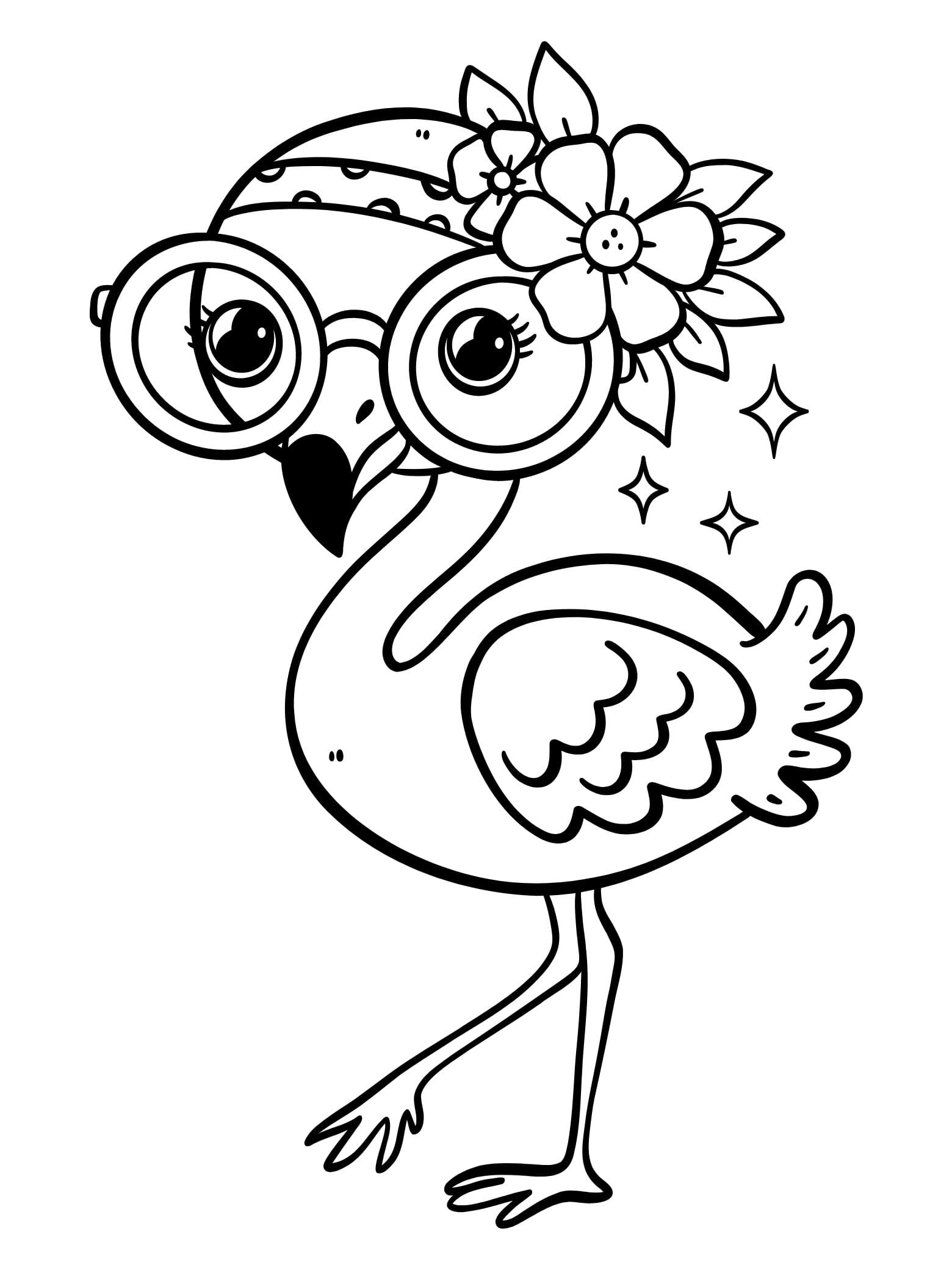 Flamingo With Flower Coloring Pages For Toddlers