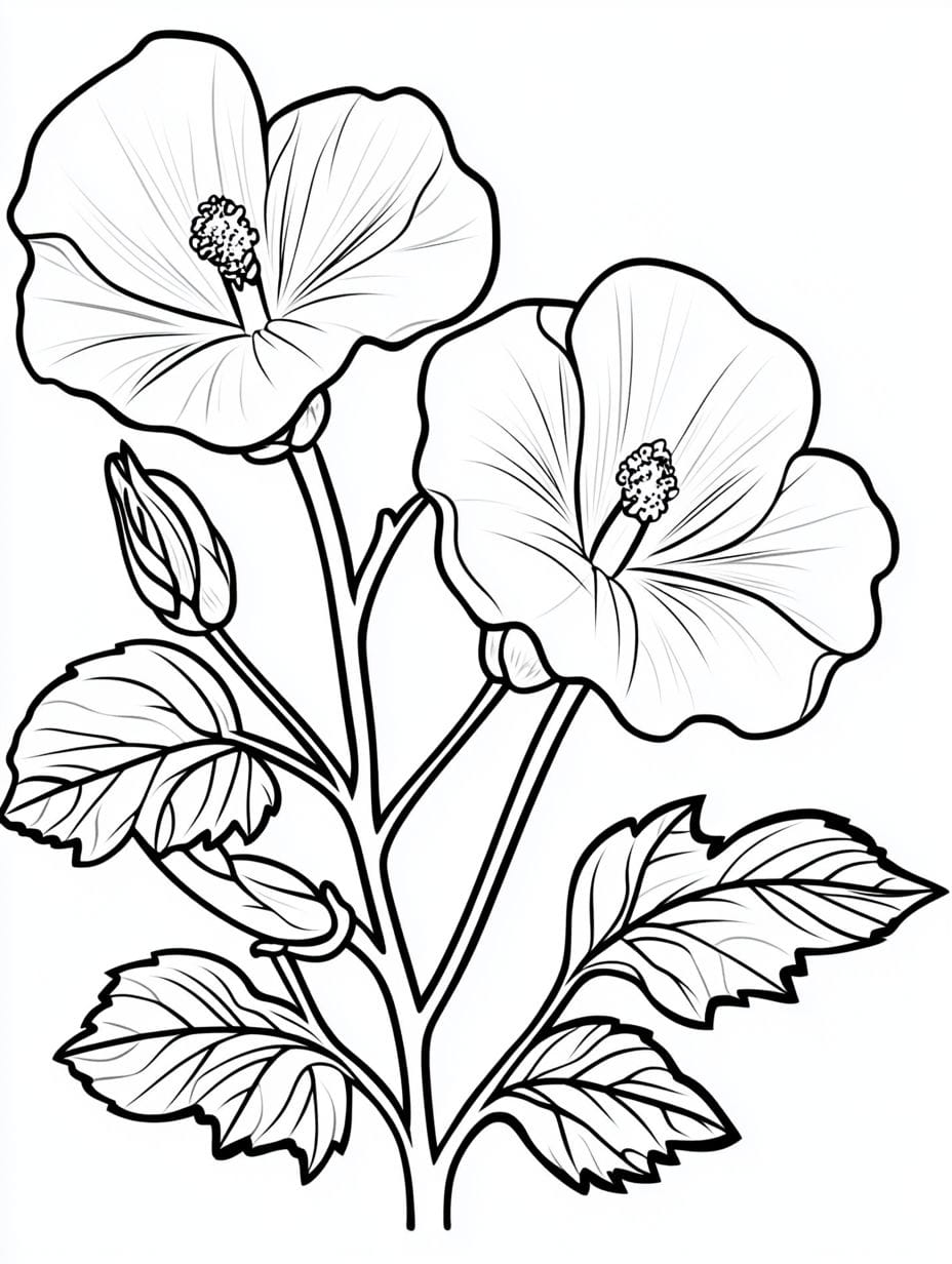 Flower Hibiscus Coloring Pages