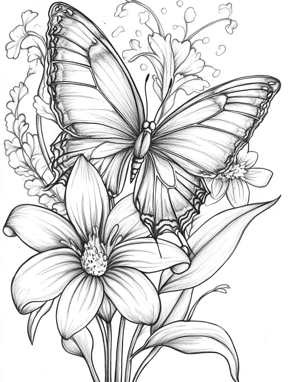 Flower And Butterfly Coloring Pages