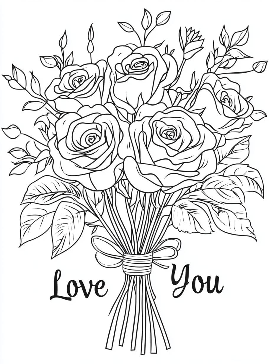 Flower Bouquet Colorable Love You Coloring Pages