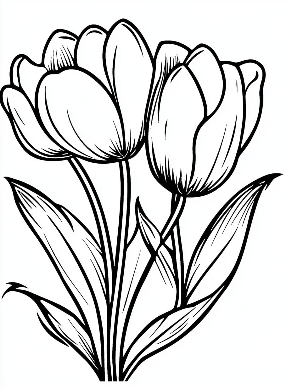 Flower Simple Tulip Coloring Pages