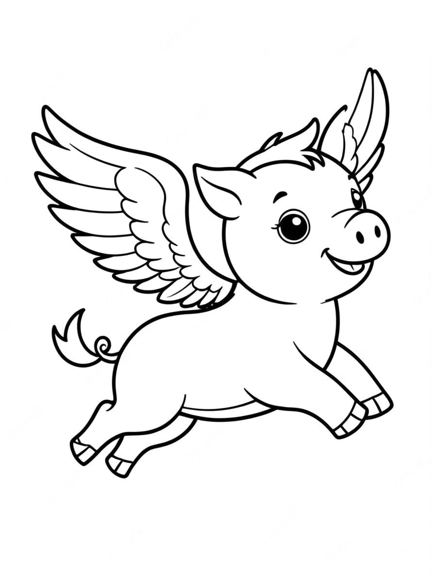 Flying Pig With Wings To Color Coloring Pages