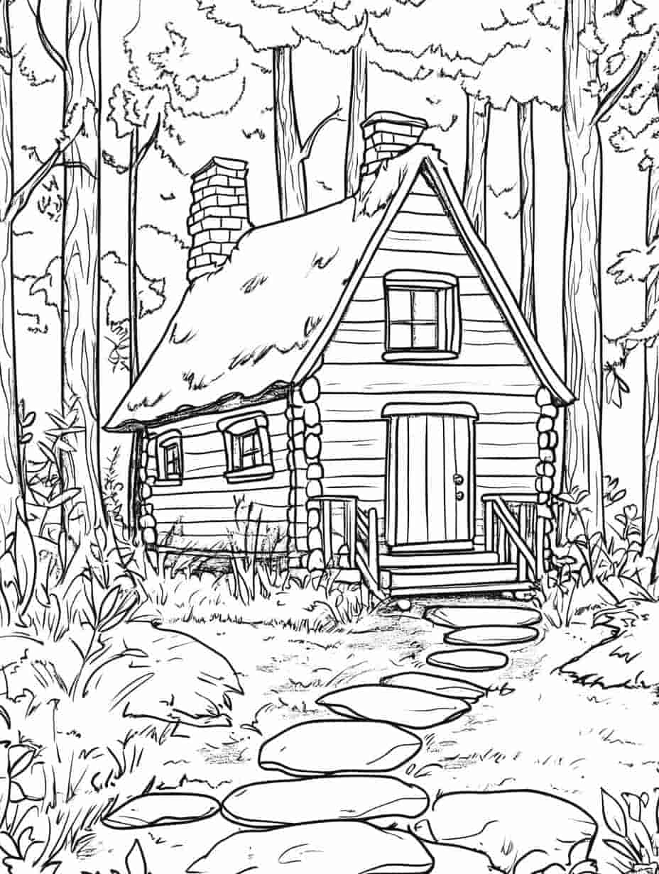 Forest Cabin Coloring Pages