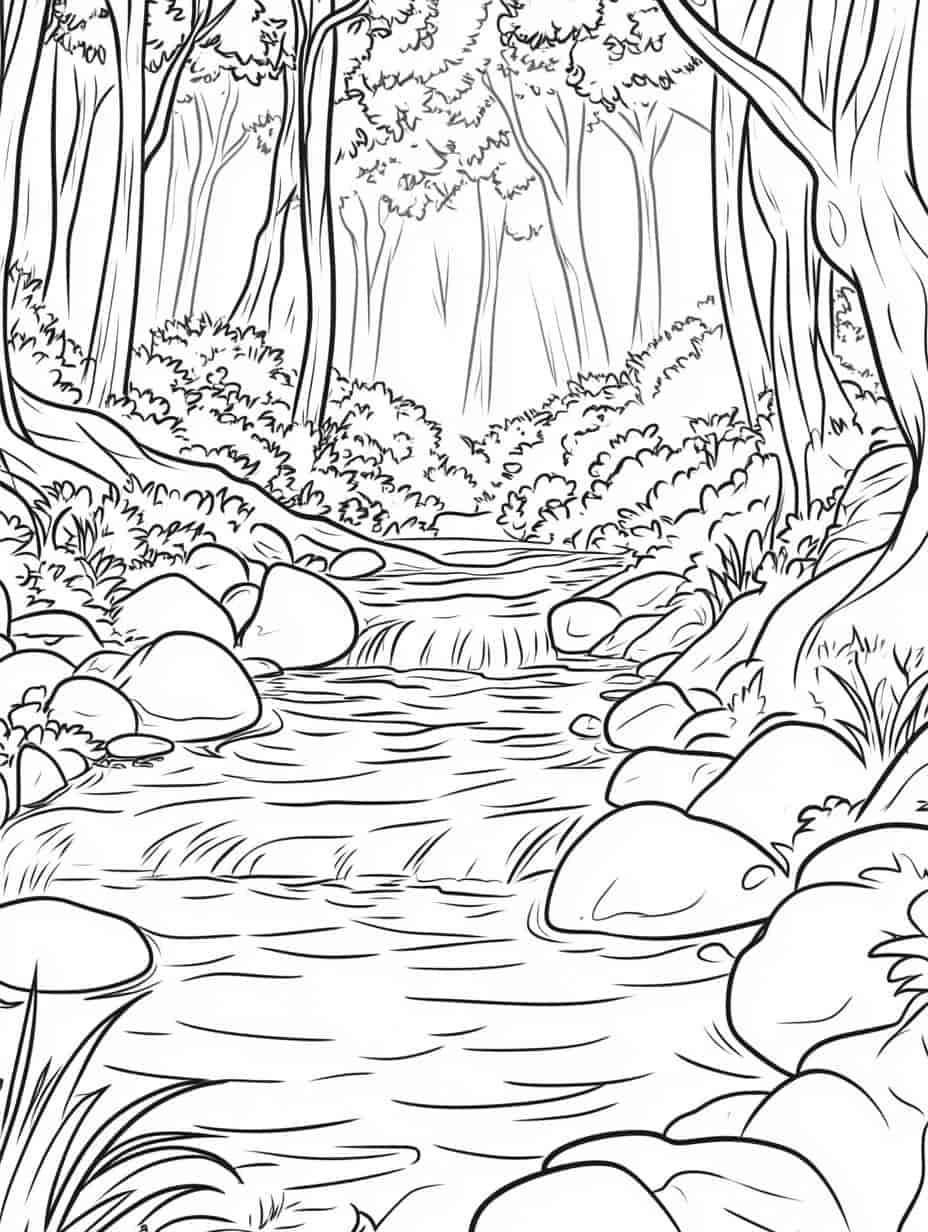 Forest Stream Coloring Pages