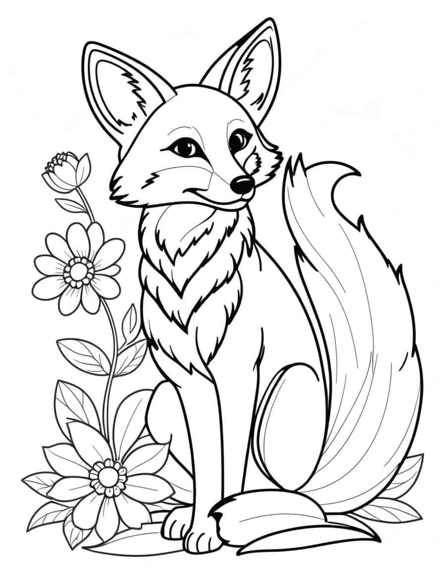 Fox And Flowers Coloring Pages