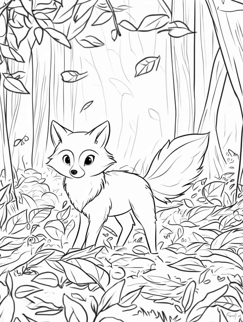 Fox Exploring The Woods Coloring Pages