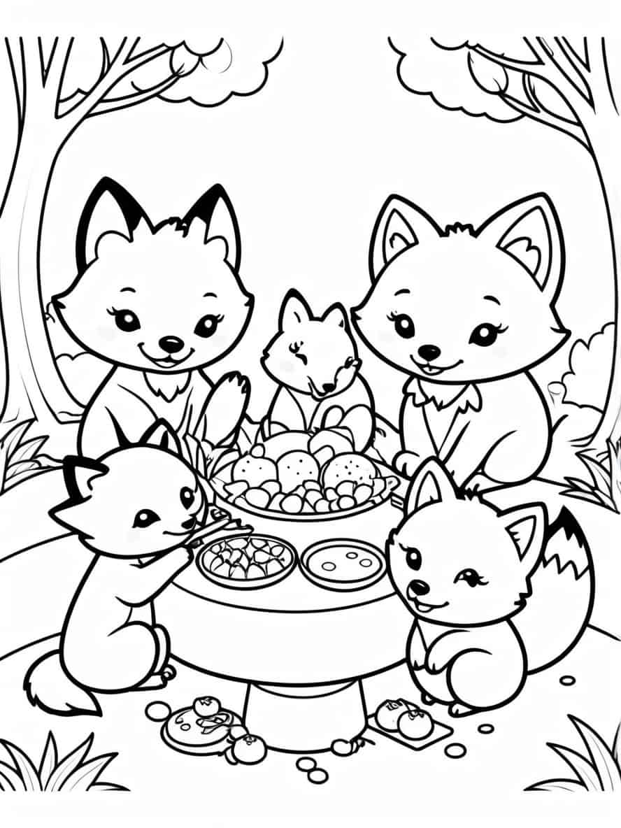 Fox Family Eating Coloring Pages