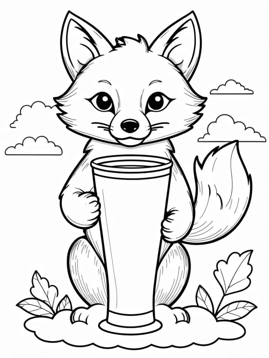 Fox Holding Cup Coloring Pages