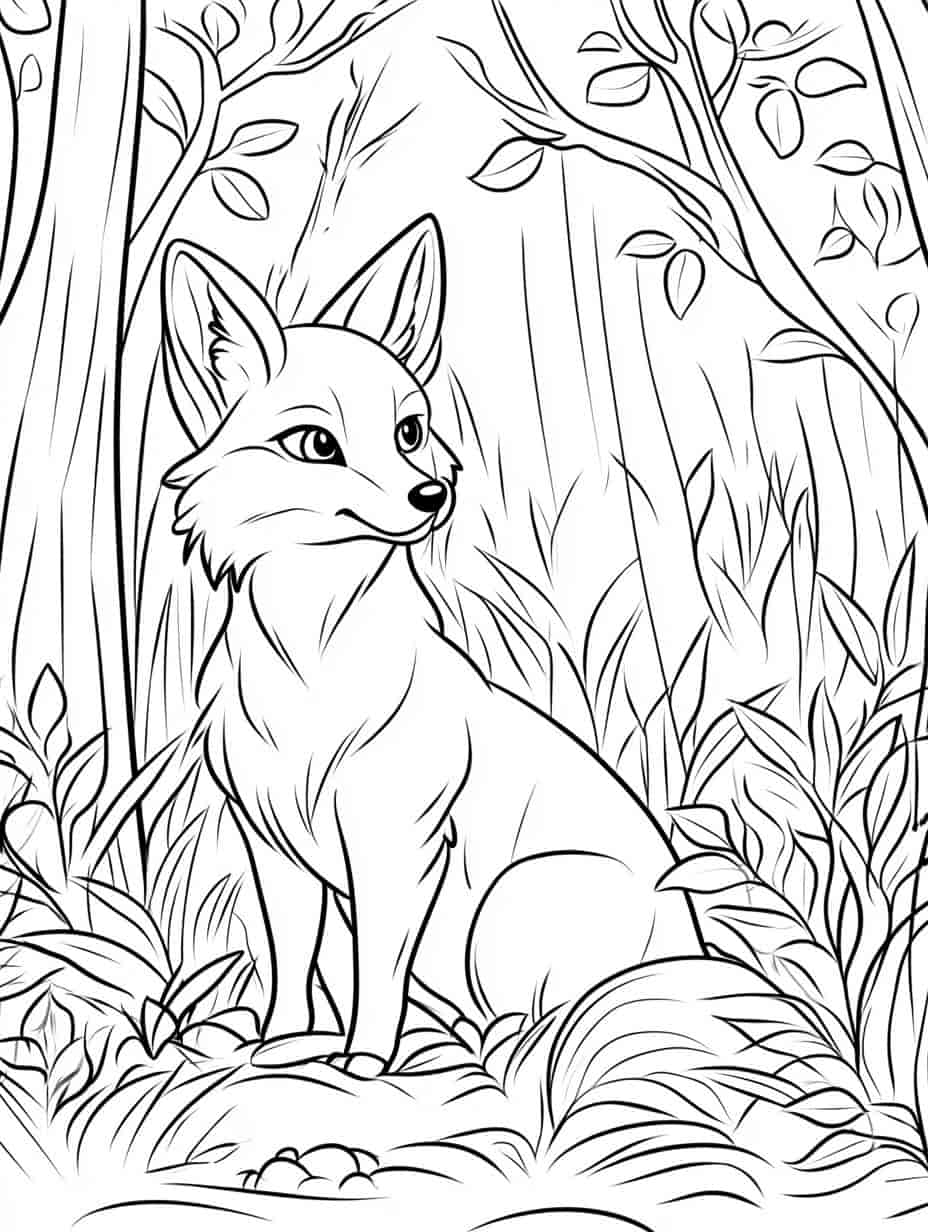 Fox In The Forest Coloring Pages