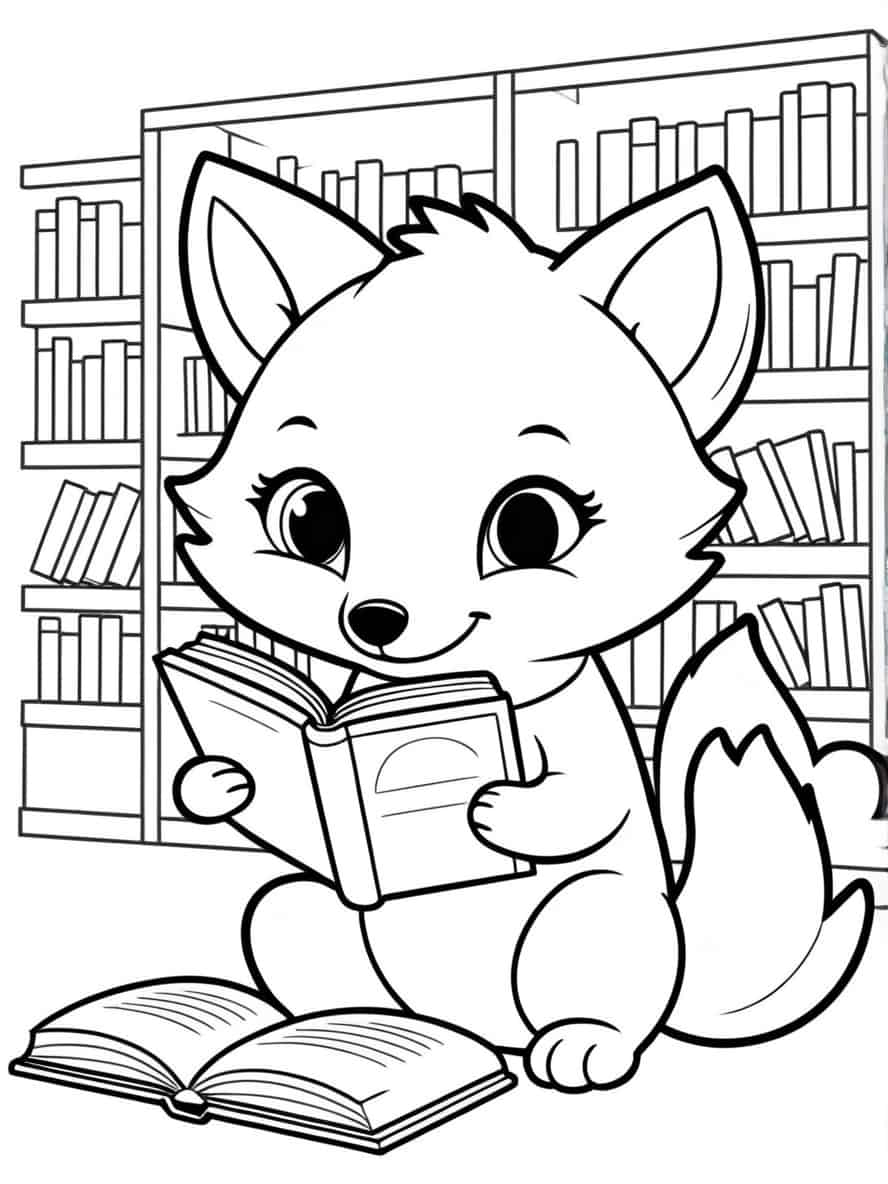 Fox Reading Book Coloring Pages