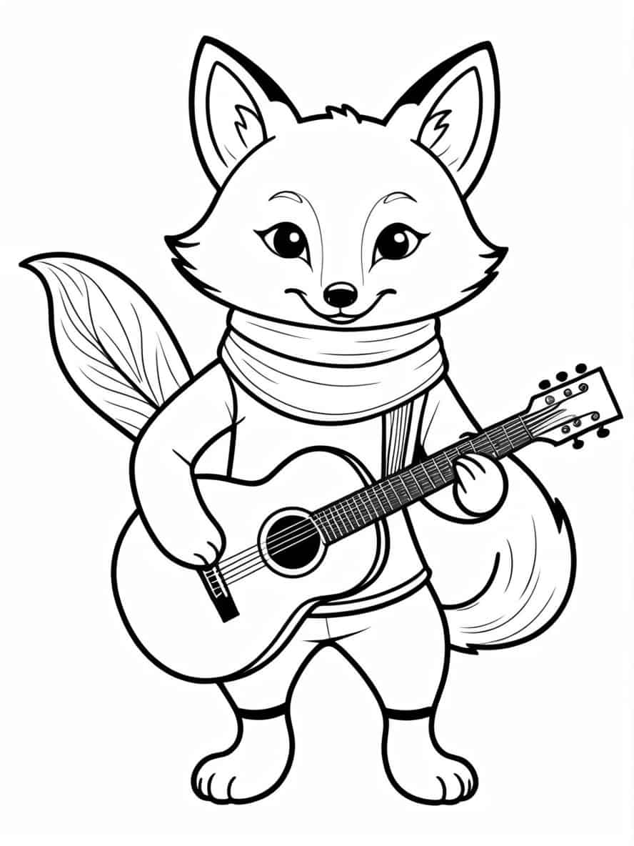 Fox Scarf And Guitar Coloring Pages