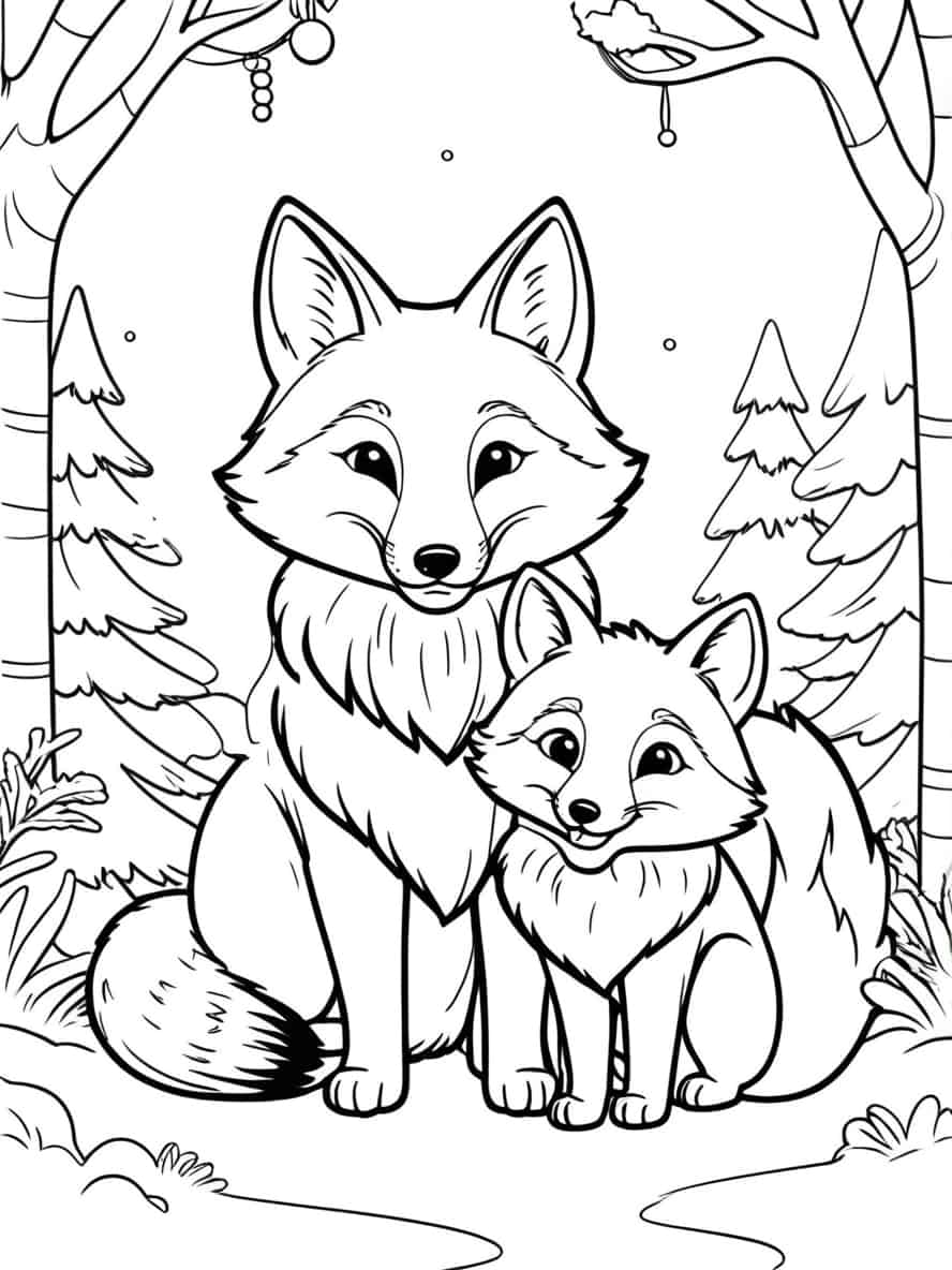 Fox With Baby Coloring Pages