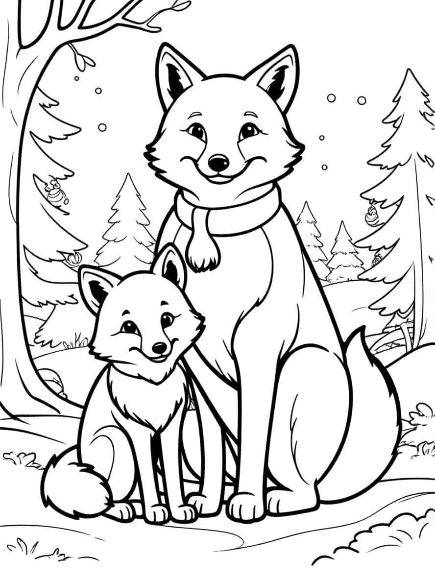 Fox With Baby Fox Coloring Pages