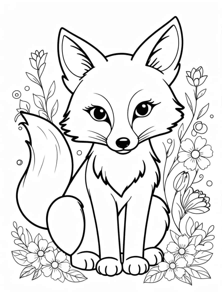 Fox With Flowers Coloring Pages