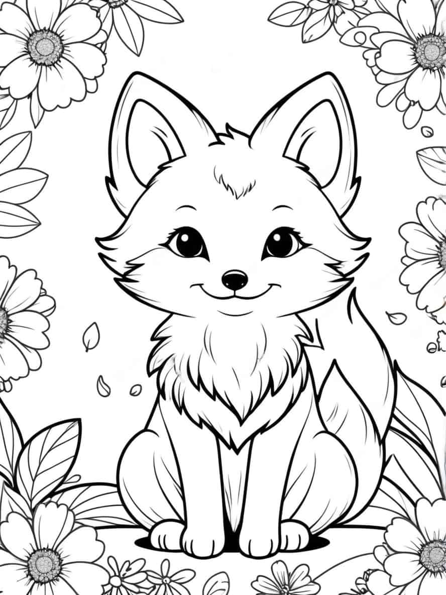 Fox With Petals In Background Coloring Pages