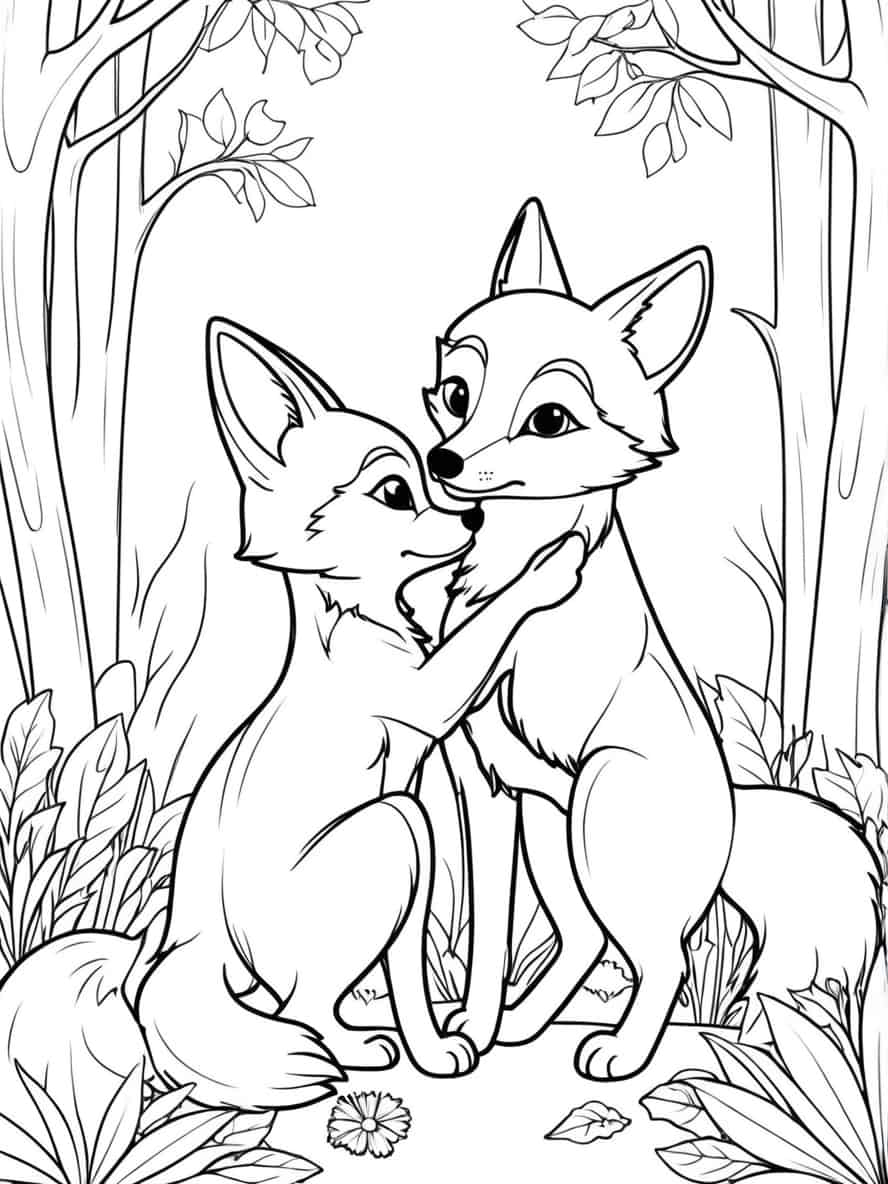 Foxes Kissing Coloring Pages