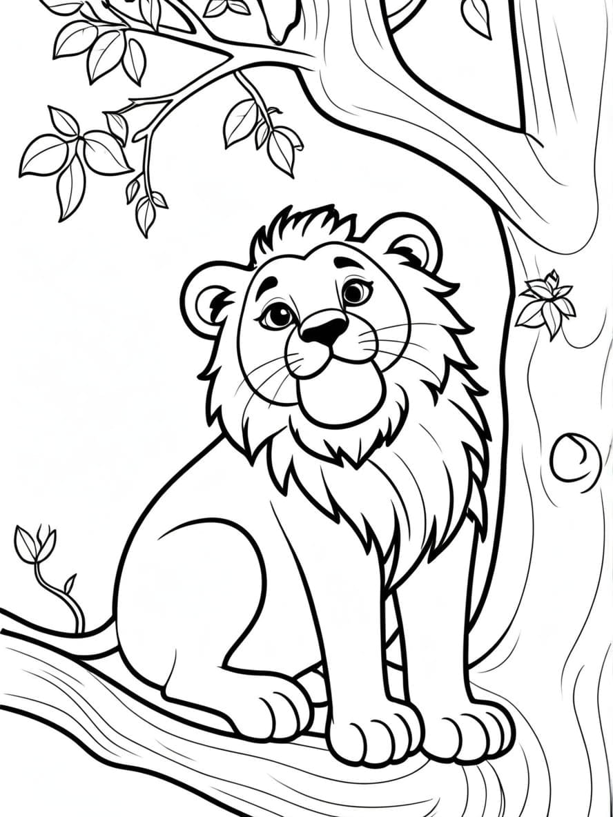 Free Mumma Lion Resting On Tree Coloring Pages