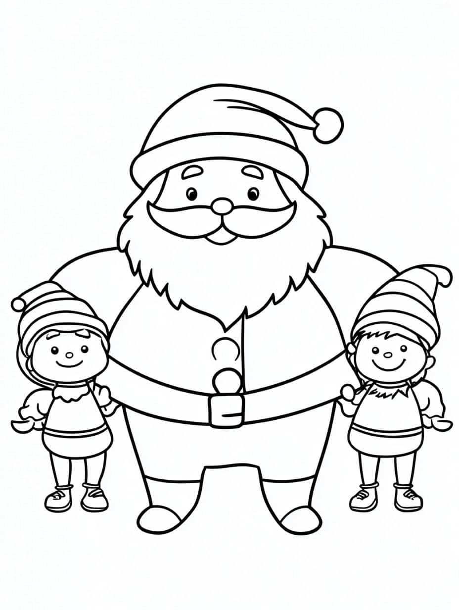 Free Santa With Kids Coloring Pages