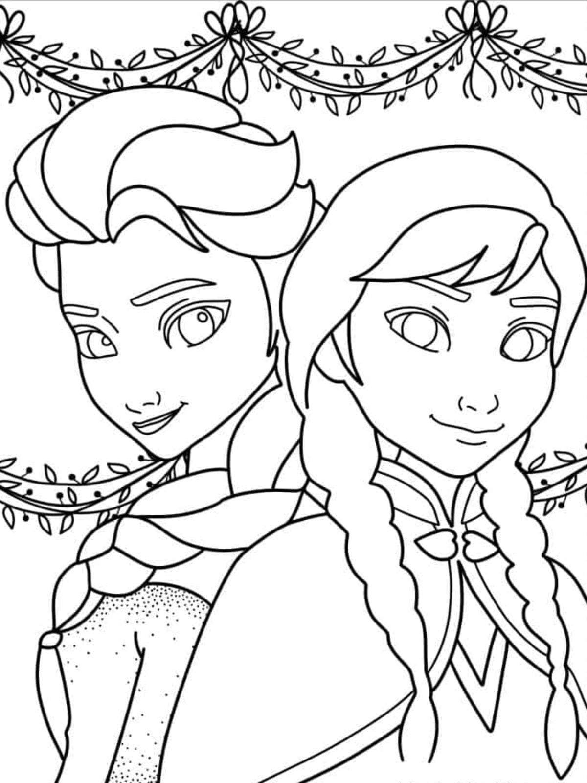 Frozen Elsa And Anne To Coloring Page