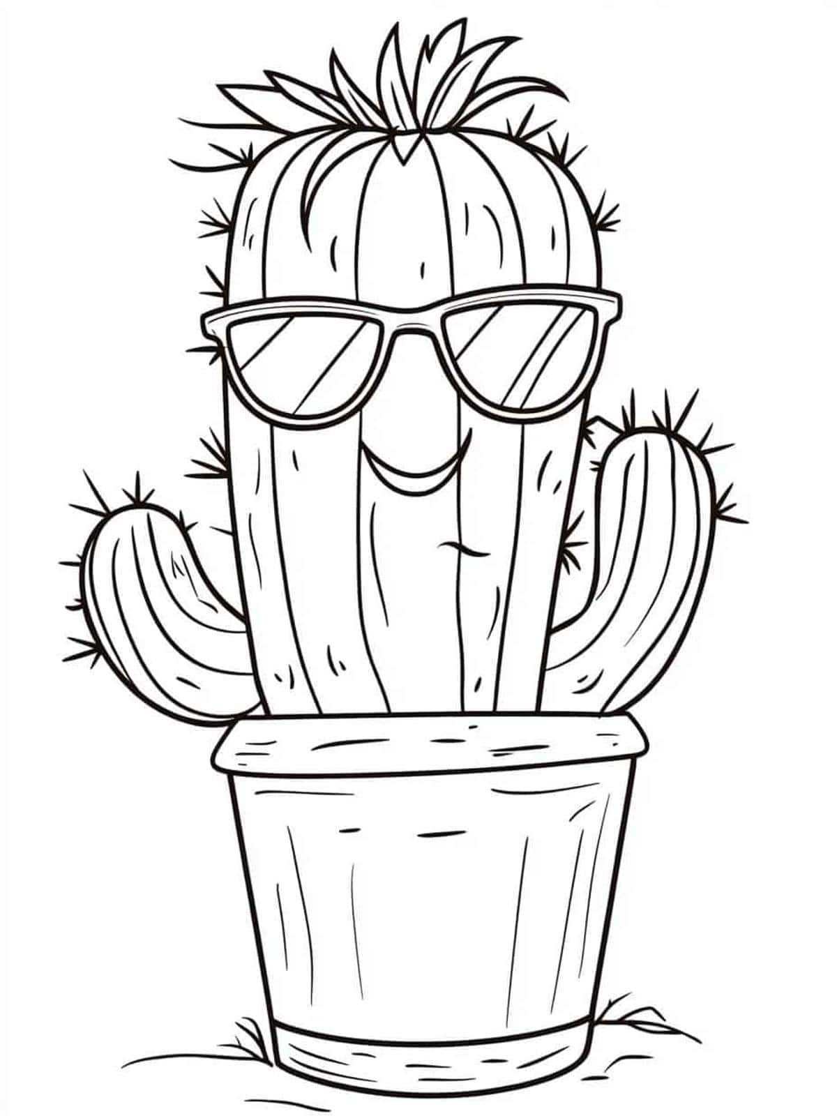 Funny Cactus With Sunglasses A Playful Coloring Pages