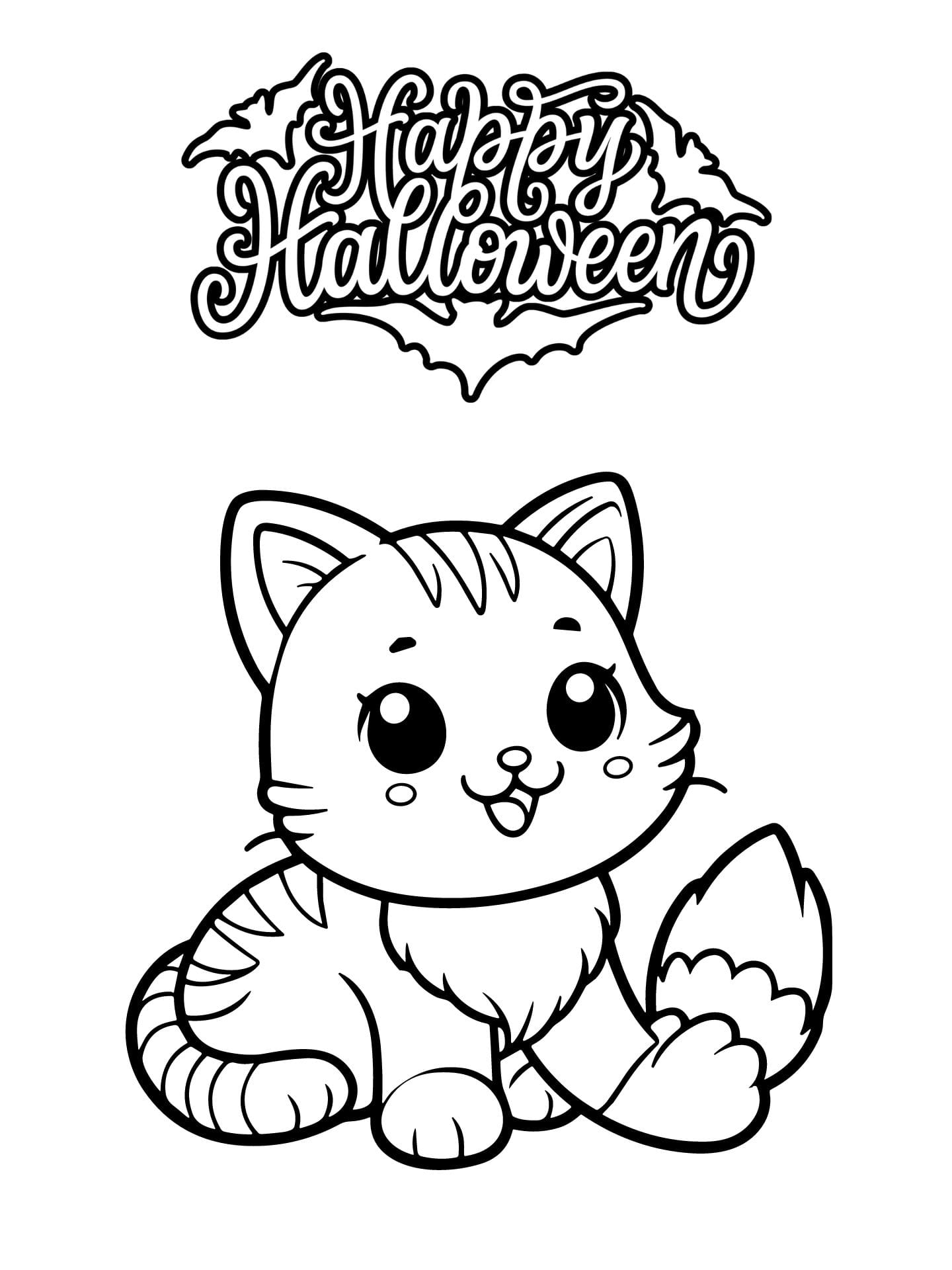 Funny Cat Halloween Coloring Page