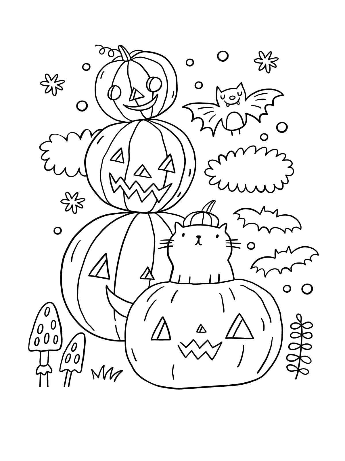 Funny Halloween Pumpkin With Bat Coloring Pages