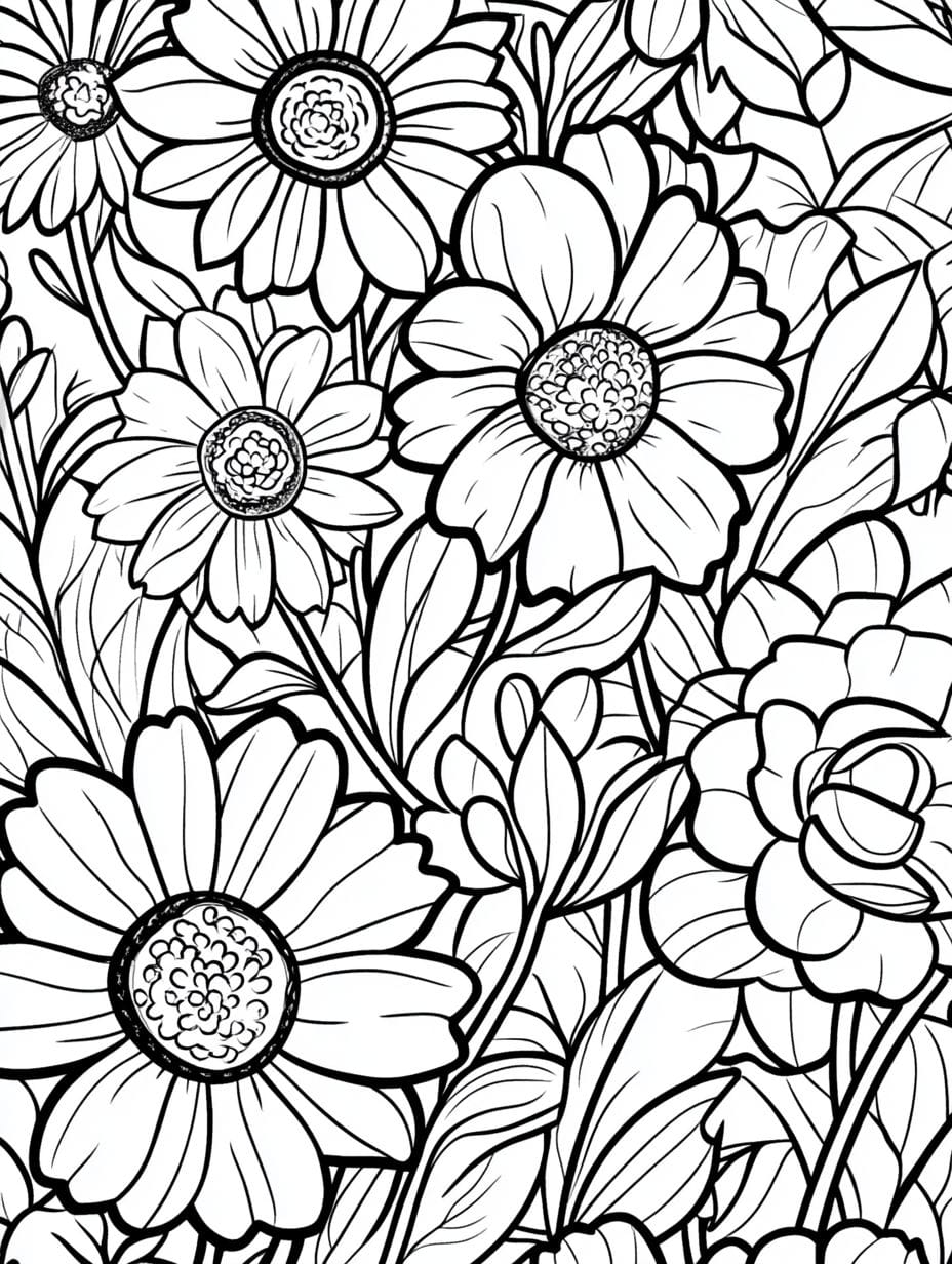 Garden Full Of Summer Flowers Coloring Pages