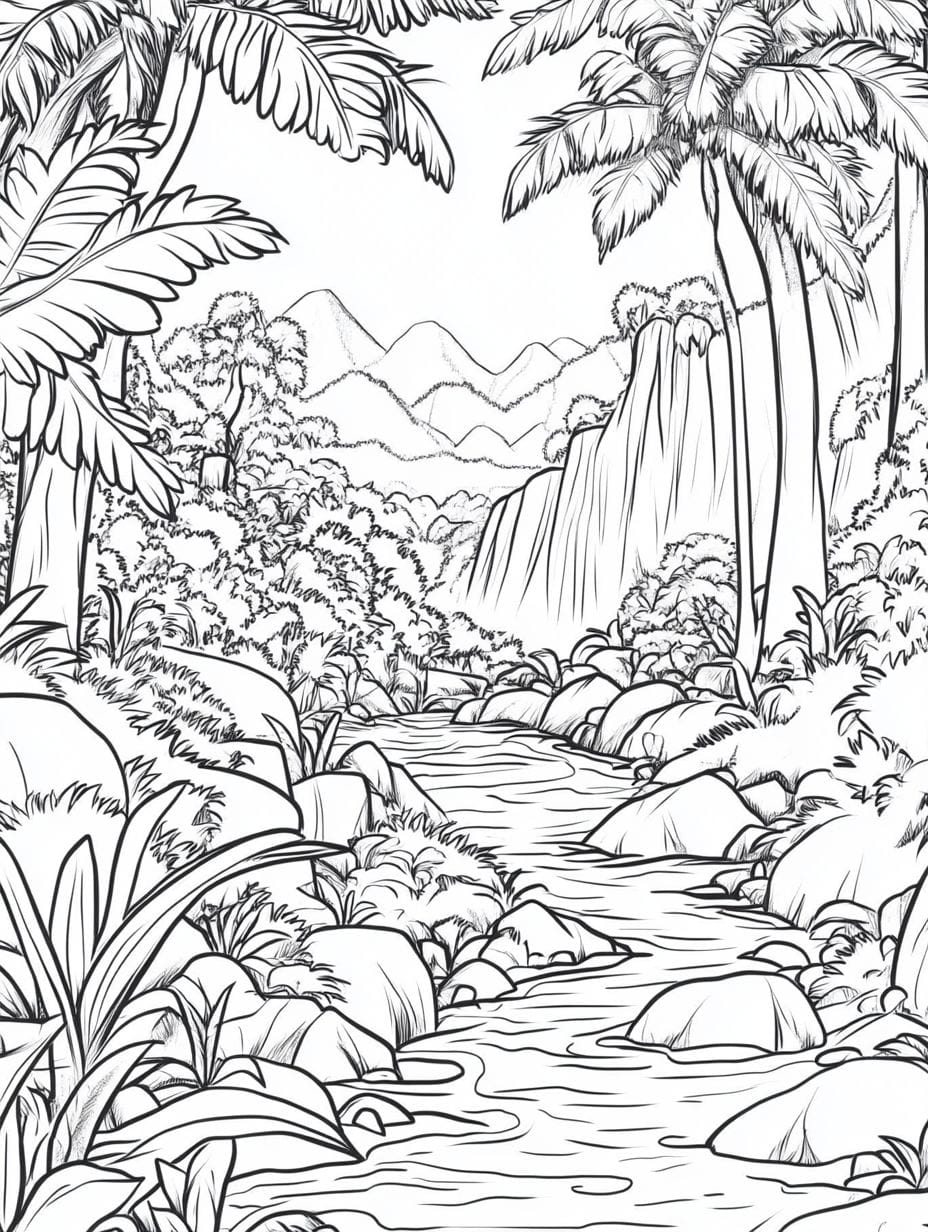 Gently Flowing Stream Jungle Coloring Pages